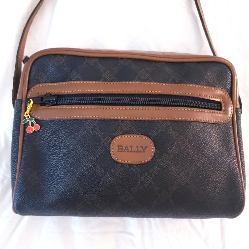 Vintage BALLY Monogram Crossbody Camera Bag & Matching Wallet Set - Brown/Black - Picture 2 of 16